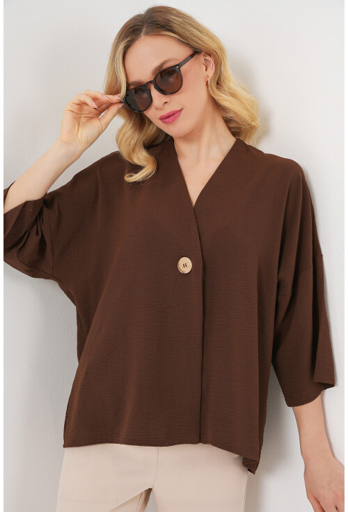 Kadın Kısa Kol Oversize Kimono 5969