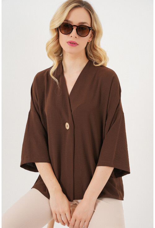 Kadın Kısa Kol Oversize Kimono 5969