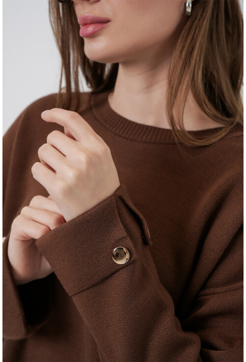 Kadın Kol Düğmeli Oversize Triko Kazak 15981