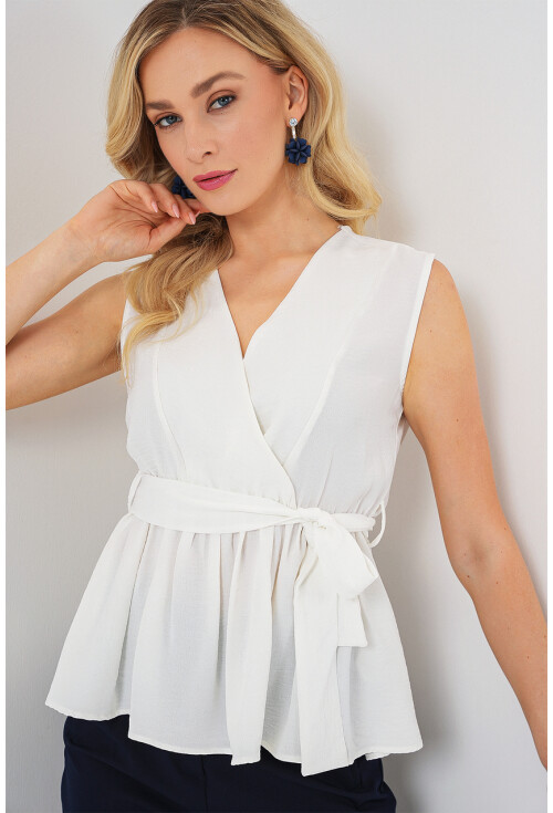 Kadın Kruvaze Yaka Kolsuz Bluz 966