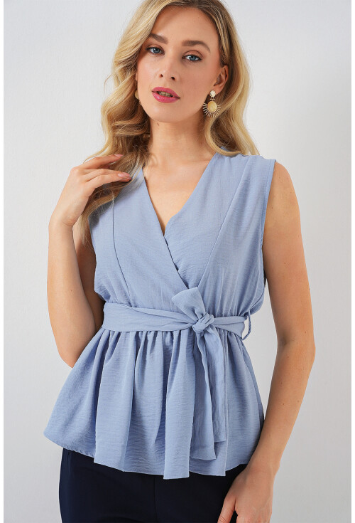 Kadın Kruvaze Yaka Kolsuz Bluz 966