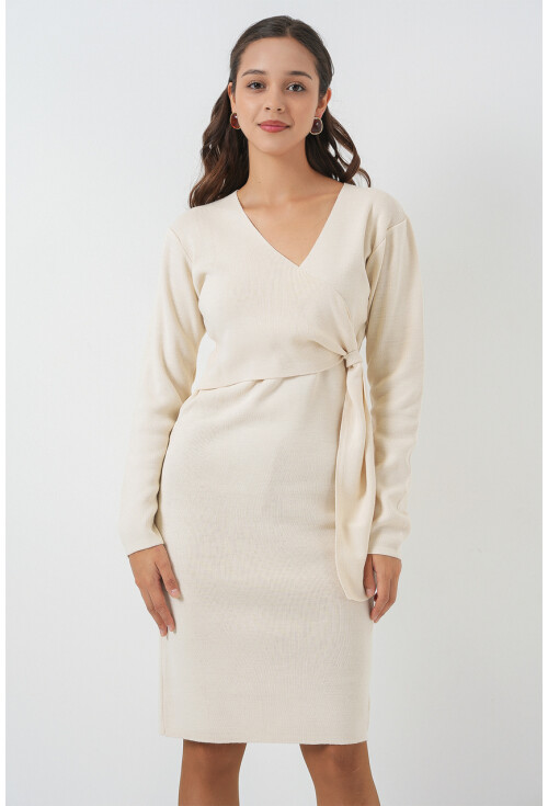 Kadın Kruvaze Yaka Triko Elbise 15928