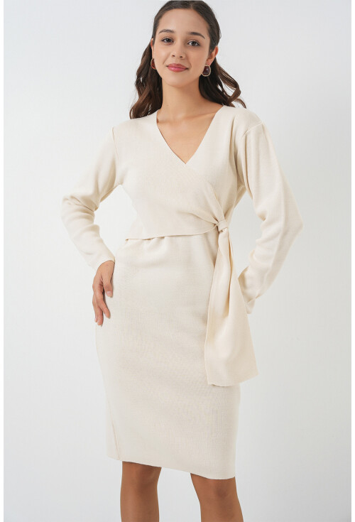 Kadın Kruvaze Yaka Triko Elbise 15928
