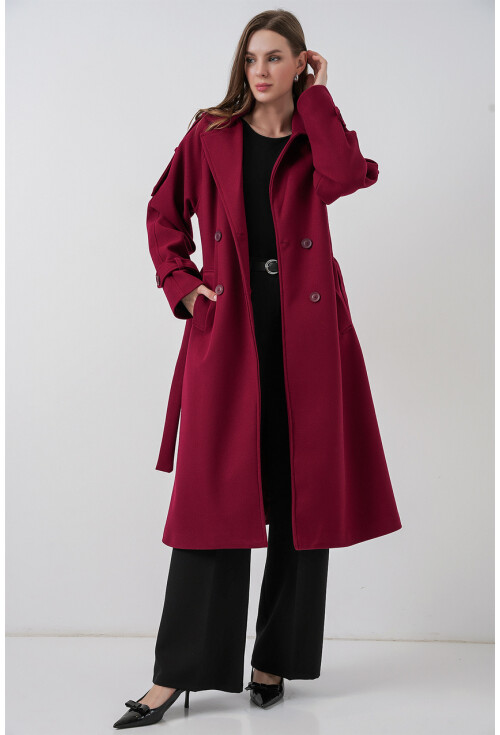 Kadın Kuşaklı Kaşe Kaban 9161