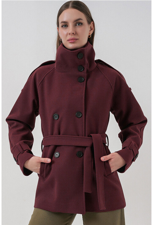 Kadın Kuşaklı Kaşe Kaban 9162