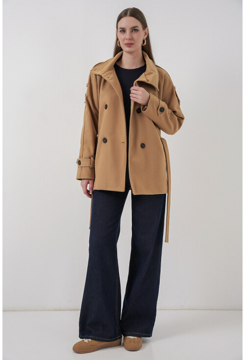 Kadın Kuşaklı Kaşe Kaban 9162