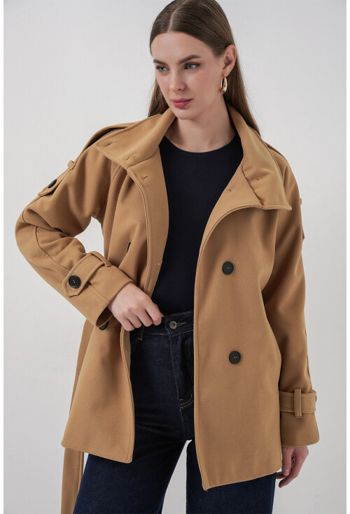 Kadın Kuşaklı Kaşe Kaban 9162