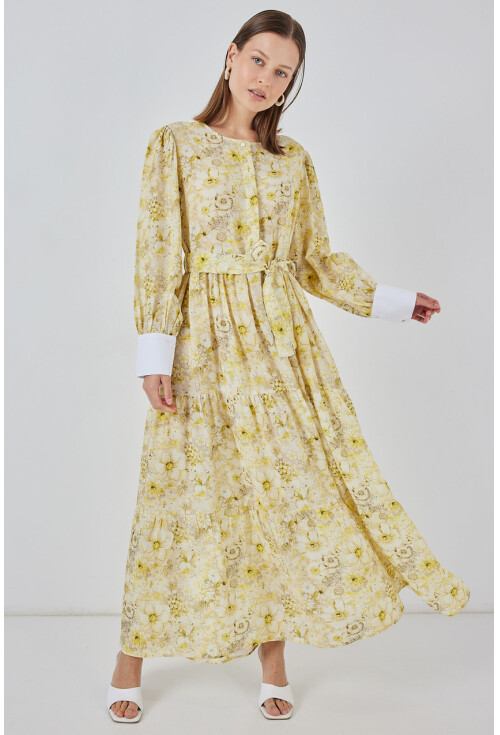 Kadın Kuşaklı Uzun Elbise 2584