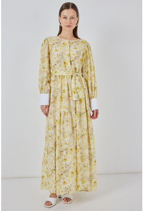 Kadın Kuşaklı Uzun Elbise 2584