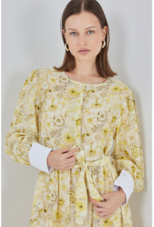 Kadın Kuşaklı Uzun Elbise 2584