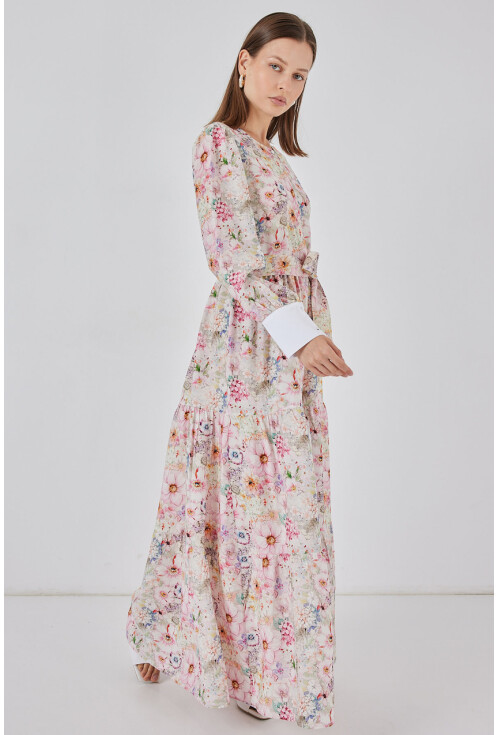 Kadın Kuşaklı Uzun Elbise 2584