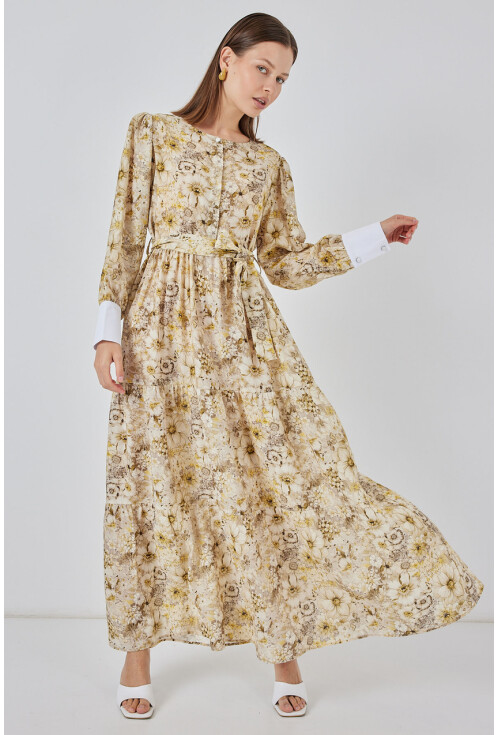 Kadın Kuşaklı Uzun Elbise 2584