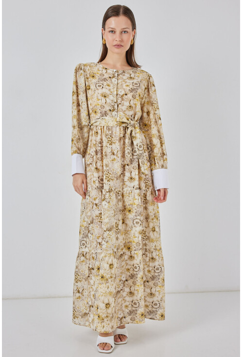 Kadın Kuşaklı Uzun Elbise 2584