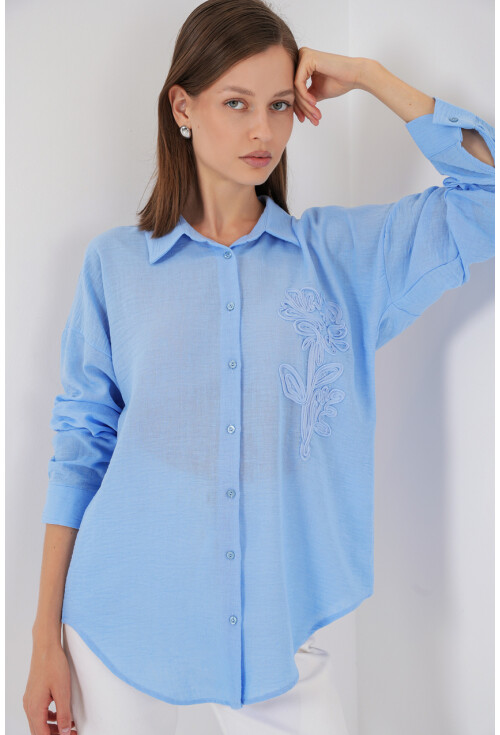 Kadın Nakışlı Oversize Gömlek 20338