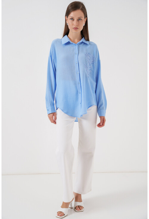 Kadın Nakışlı Oversize Gömlek 20338