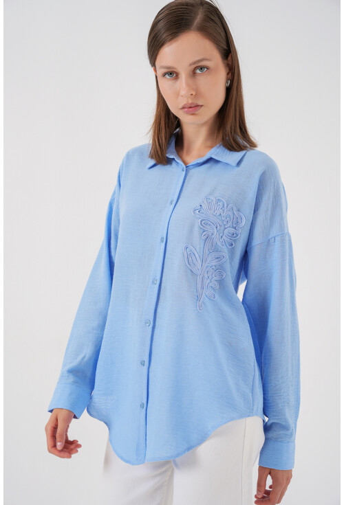 Kadın Nakışlı Oversize Gömlek 20338