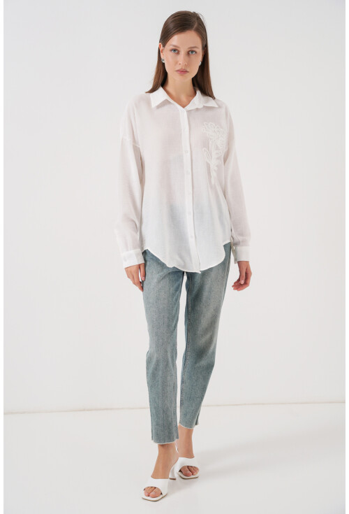 Kadın Nakışlı Oversize Gömlek 20338