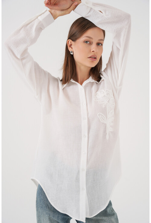 Kadın Nakışlı Oversize Gömlek 20338