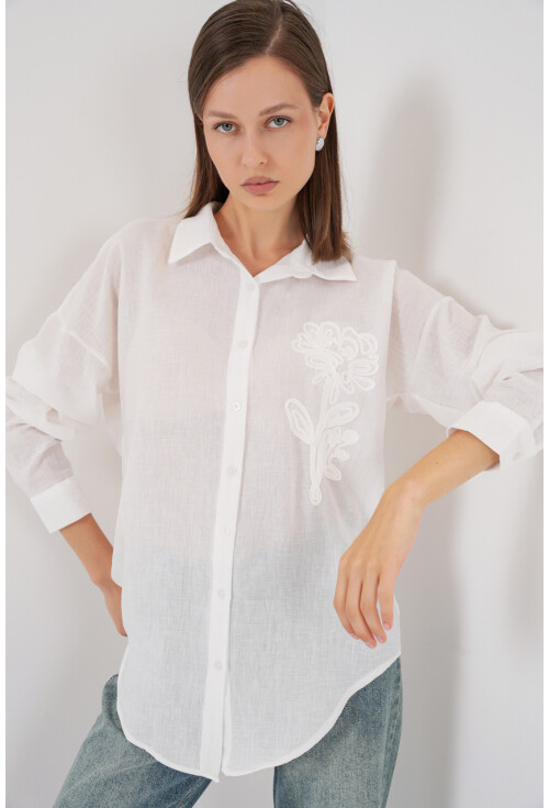 Kadın Nakışlı Oversize Gömlek 20338