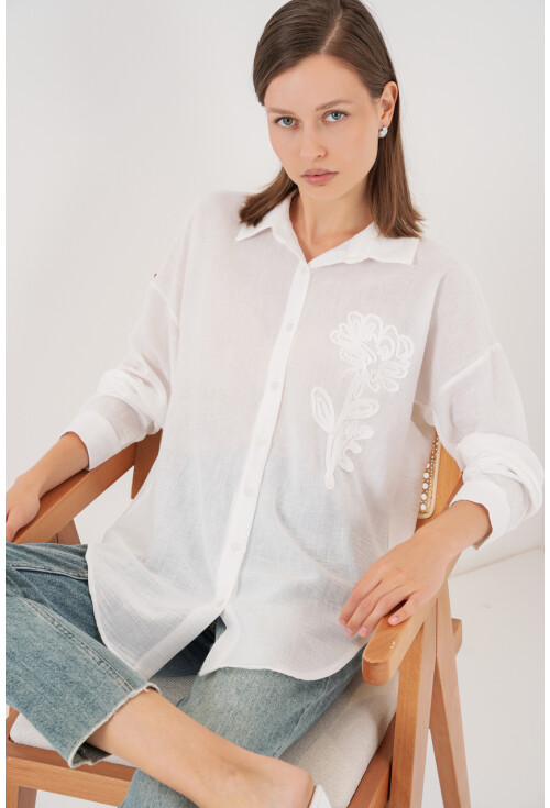 Kadın Nakışlı Oversize Gömlek 20338