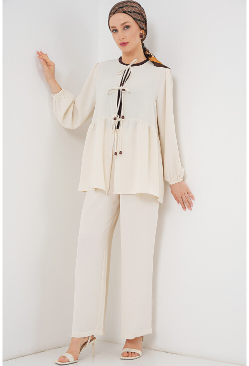 Kadın Önü Bağcıklı Tunik Pantolon İkili Takım 6744
