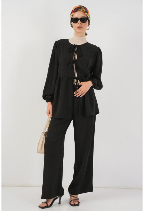 Kadın Önü Bağcıklı Tunik Pantolon İkili Takım 6744