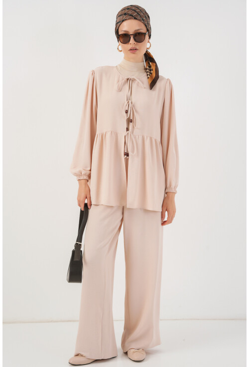 Kadın Önü Bağcıklı Tunik Pantolon İkili Takım 6744