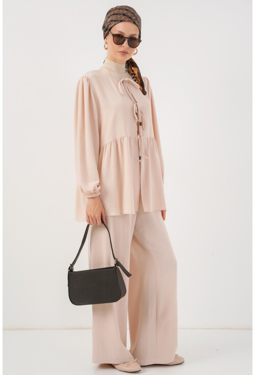 Kadın Önü Bağcıklı Tunik Pantolon İkili Takım 6744