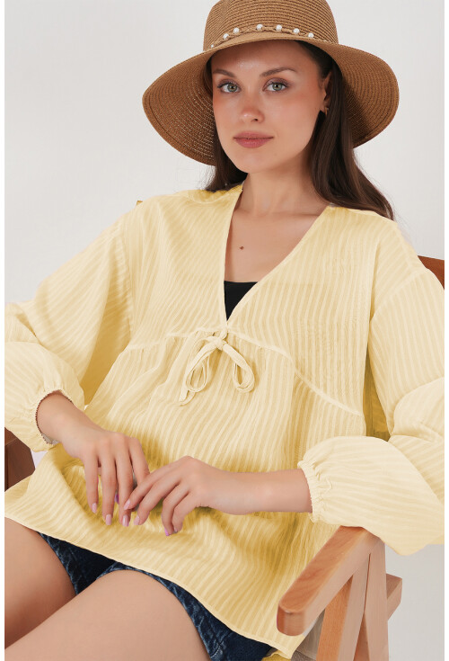 Kadın Önü Bağcıklı Uzun Kol Bluz 946