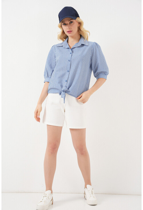 Kadın Önü Bağlamalı Çizgili Gömlek 20323