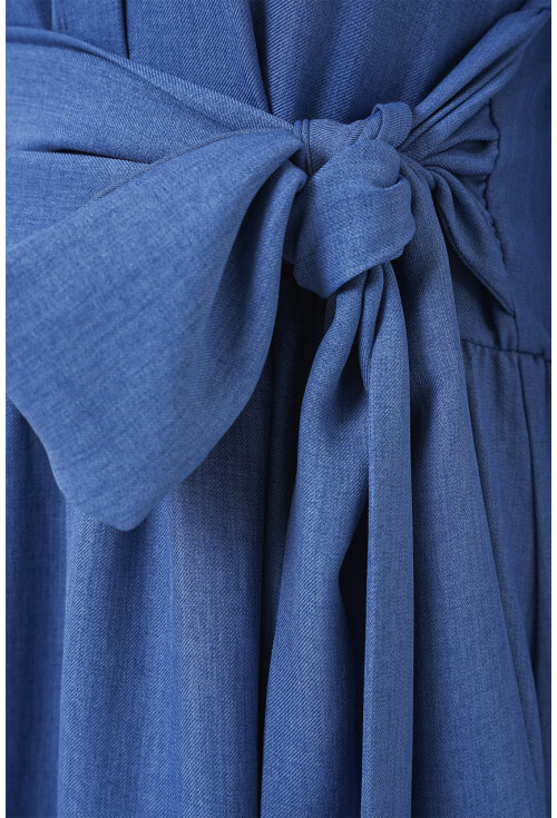 Kadın Önü Bağlamalı Keten Elbise 2574