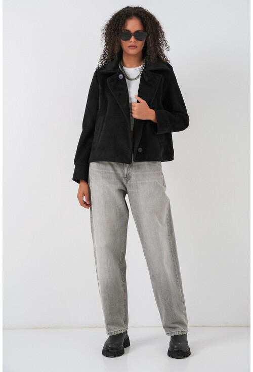 Kadın Oversize Astarlı Kısa Kaşe Ceket 0726
