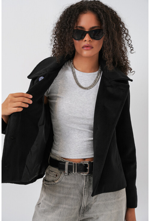 Kadın Oversize Astarlı Kısa Kaşe Ceket 0726