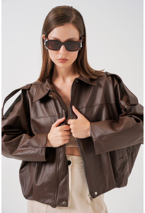 Kadın Oversize Deri Ceket 1055