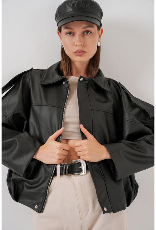 Kadın Oversize Deri Ceket 1055