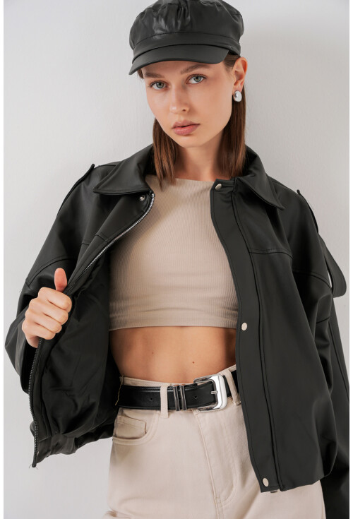 Kadın Oversize Deri Ceket 1055