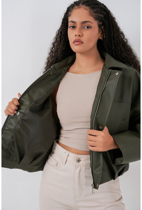 Kadın Oversize Deri Ceket 1055