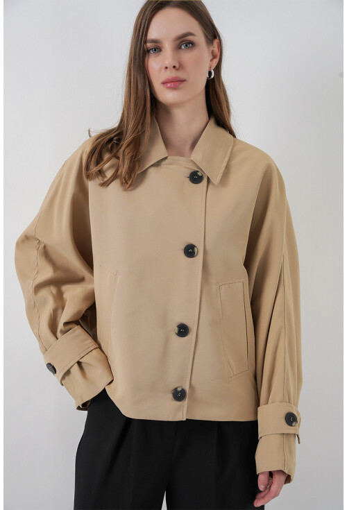 Kadın Oversize Kısa Trençkot 5977