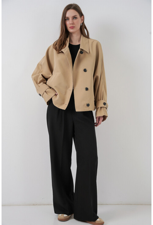 Kadın Oversize Kısa Trençkot 5977