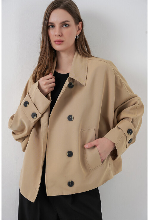 Kadın Oversize Kısa Trençkot 5977