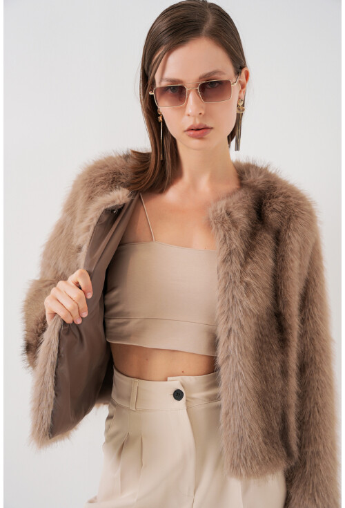 Kadın Peluş Kürk Mont 5225