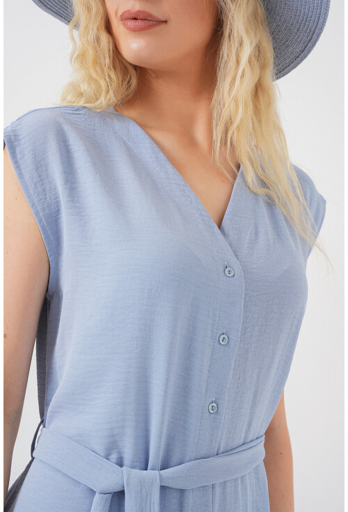 Kadın Sıfır Kol Kuşaklı Ayrobin Elbise 2568