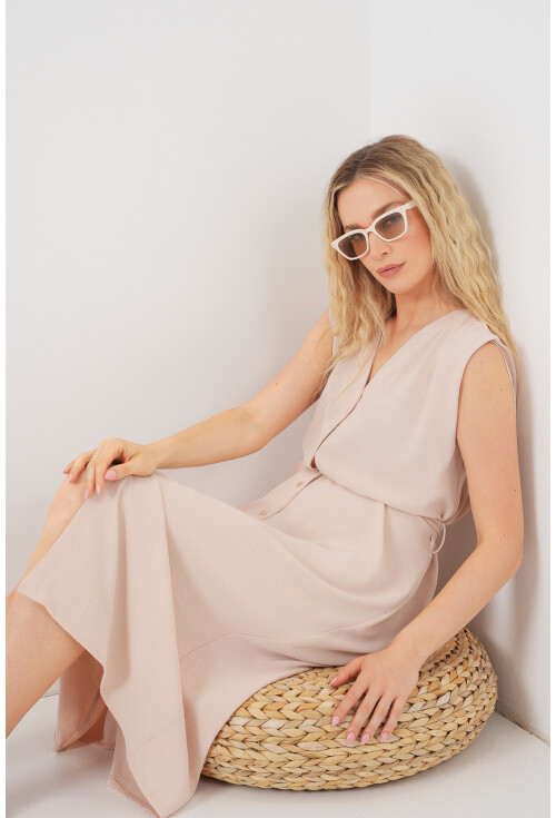 Kadın Sıfır Kol Kuşaklı Ayrobin Elbise 2568