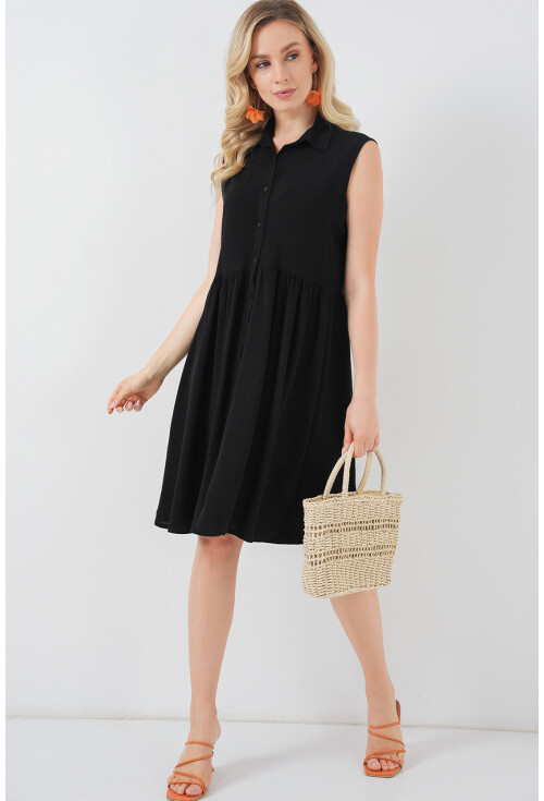 Kadın Sıfır Kol Midi Elbise 2563