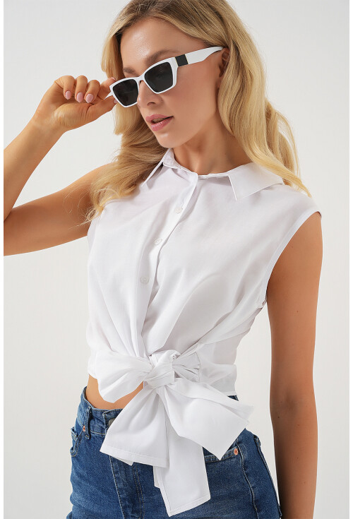 Kadın Sıfır Kol Önü Bağlamalı Gömlek 20340