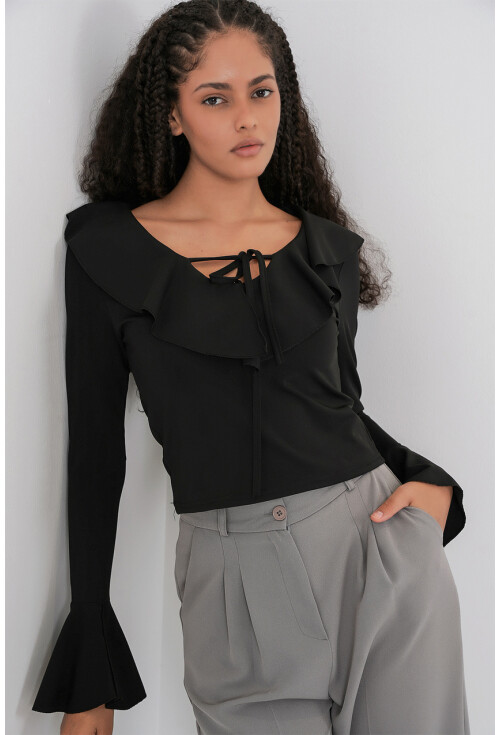 Kadın Uzun Kol Crop Bluz 979