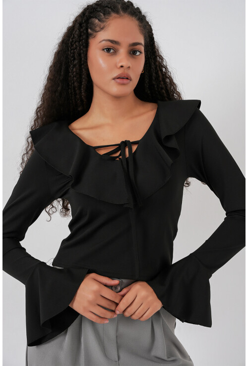 Kadın Uzun Kol Crop Bluz 979