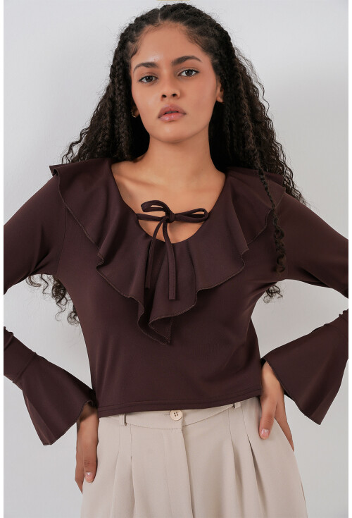 Kadın Uzun Kol Crop Bluz 979