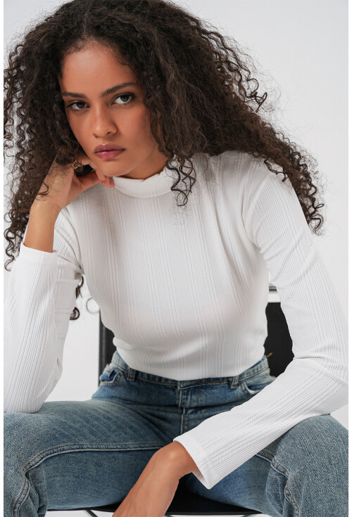 Kadın Uzun Kollu Fitilli Body 976