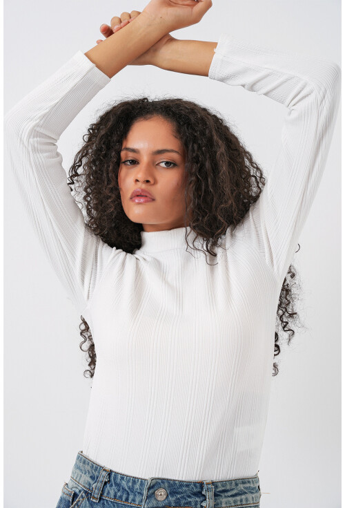 Kadın Uzun Kollu Fitilli Body 976